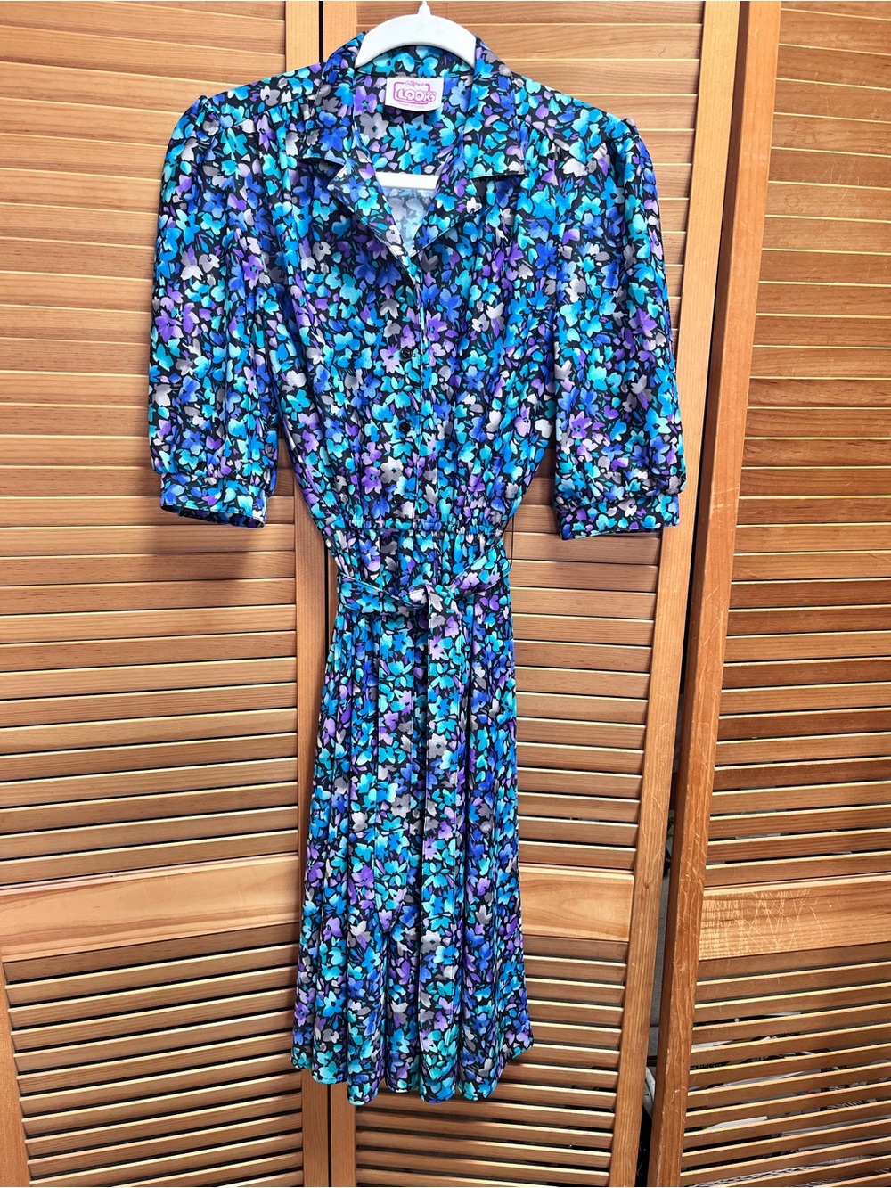 Floral Midi Shirt Dress in Teal & Purple